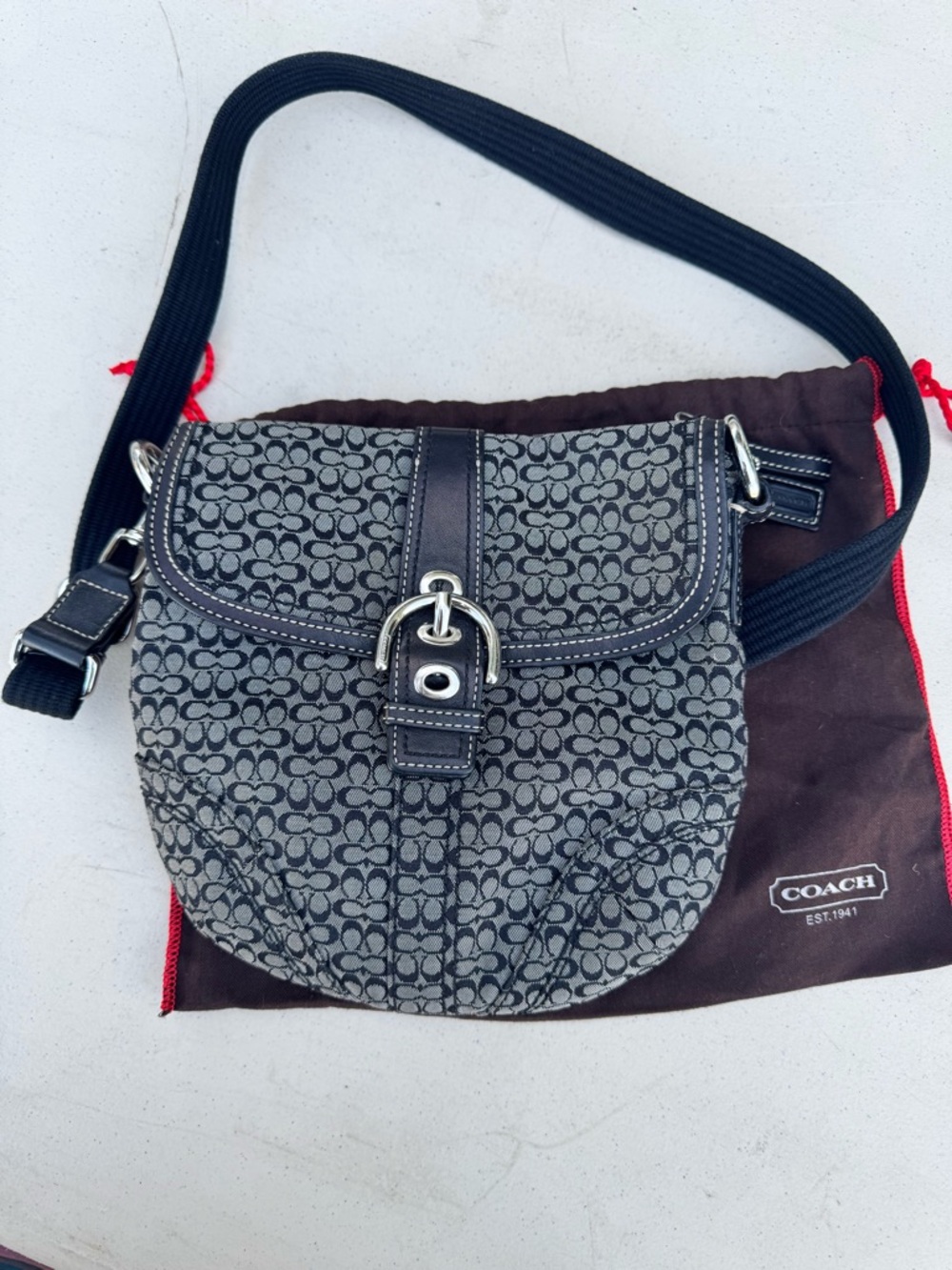 Coach Gray and Black Signature Canvas Crossbody Bag